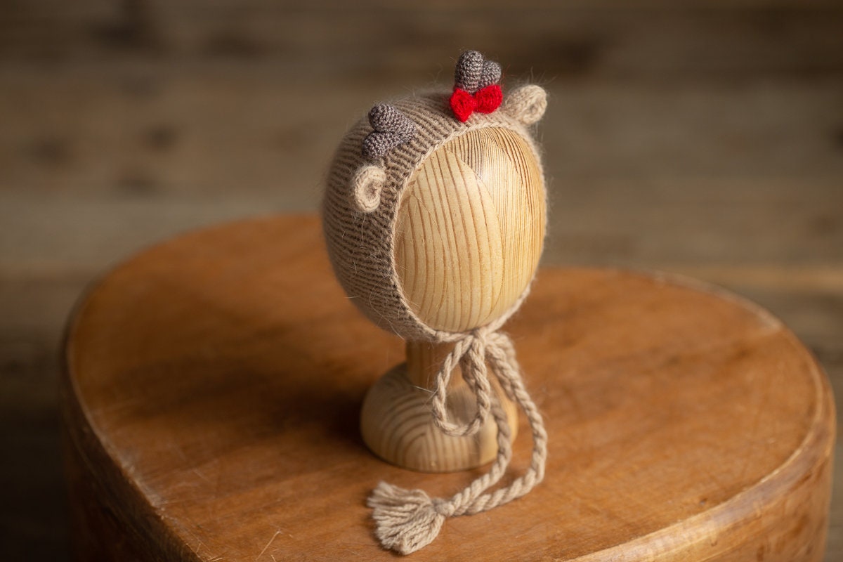 Newborn Knitted Deer Photography Props,Newborn Deer Hat,Newborn Knit Deer Toy,Baby Deer Crochet Toy,Newborn Photography Prop