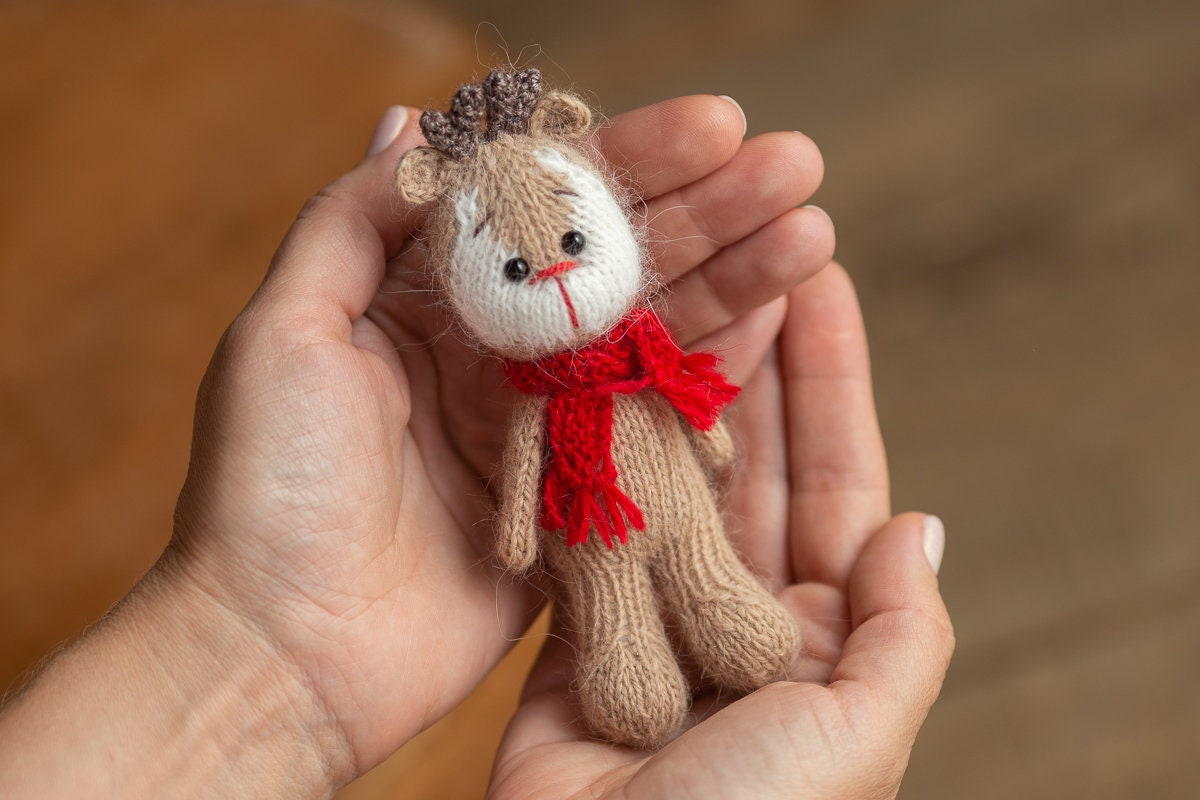 Newborn Knitted Deer Photography Props,Newborn Deer Hat,Newborn Knit Deer Toy,Baby Deer Crochet Toy,Newborn Photography Prop