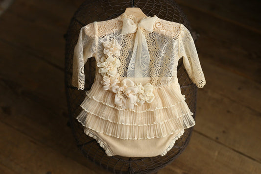 Newborn girl romper with elegant lace trim & headband,Newborn Romper,Newborn photography prop,Newborn photo outfit girl,Pregnancy gift
