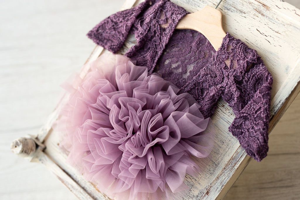 Purple lace romper for newborn girl photography outfit,Newborn Romper,Newborn Outfit,Newborn romper with Headband,Newborn Photography Prop