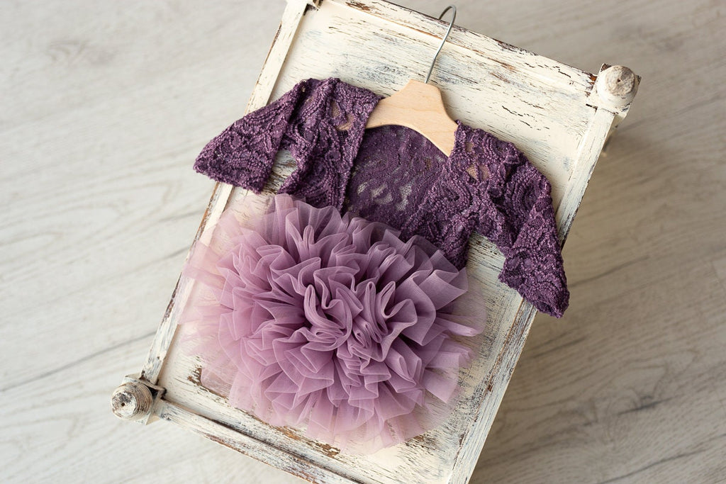 Purple lace romper for newborn girl photography outfit,Newborn Romper,Newborn Outfit,Newborn romper with Headband,Newborn Photography Prop