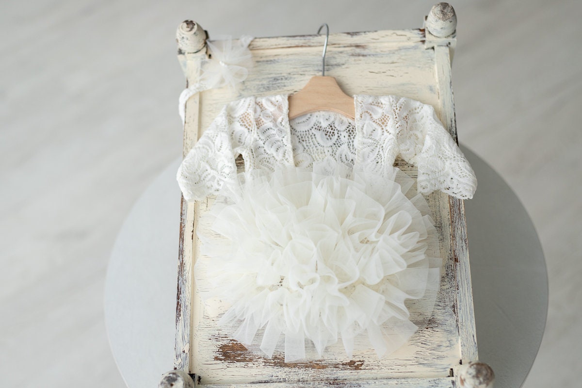 White lace romper for newborn girl photography outfit,Newborn Romper,Newborn Outfit,Newborn romper with Headband,Newborn Photography Prop