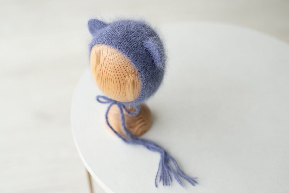 Newborn Knit Bonnet,Newborn Teddy Bear Sleep Hat,Newborn Hat,Newborn outfit,Newborn cap,Newborn photography,Newborn Knitted Sleeper Hat