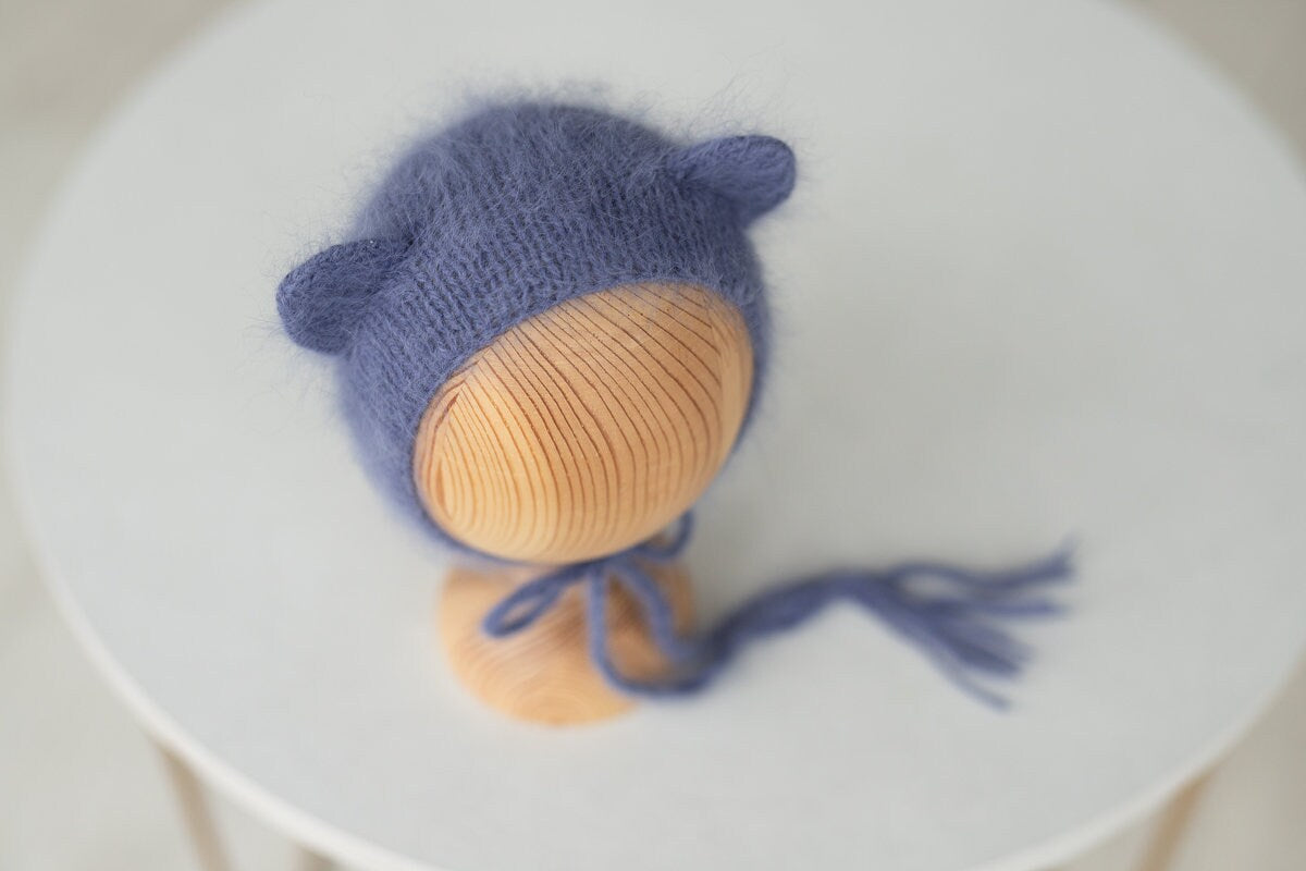 Newborn Knit Bonnet,Newborn Teddy Bear Sleep Hat,Newborn Hat,Newborn outfit,Newborn cap,Newborn photography,Newborn Knitted Sleeper Hat