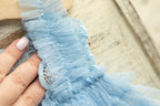 Blue newborn romper for girl with elegant lace trim, headband and newborn pillow prop,Newborn Girl Romper,Newborn Outfit,Newborn Photography