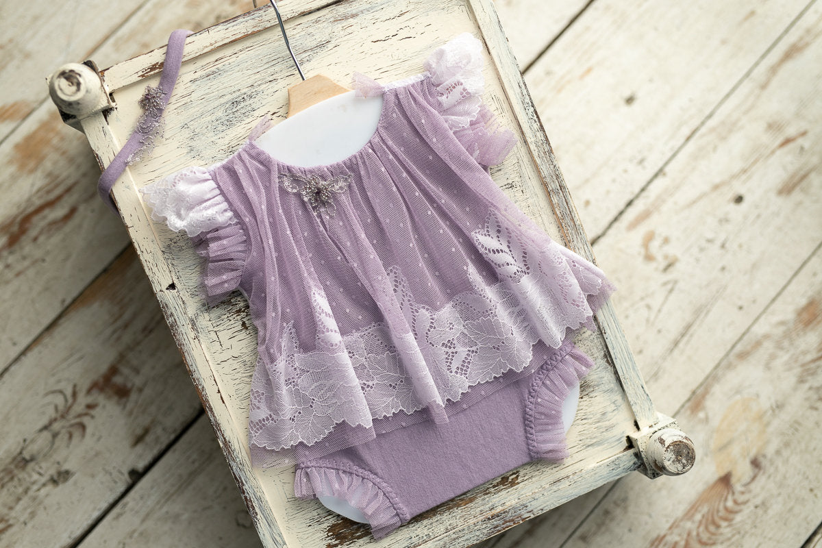Romper for newborn girl with lace trim & headband,Newborn Outfit,Newborn photo outfit girl,Newborn Photography Prop,Newborn Photo Prop