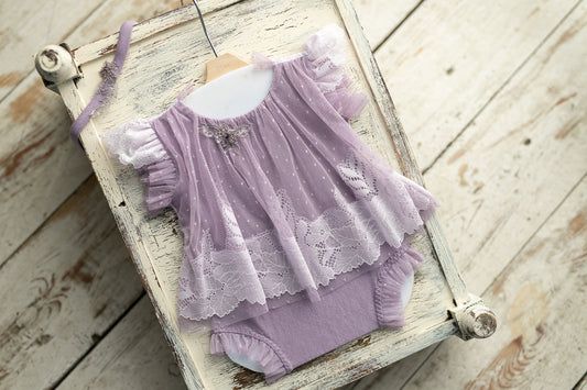 Romper for newborn girl with lace trim & headband,Newborn Outfit,Newborn photo outfit girl,Newborn Photography Prop,Newborn Photo Prop