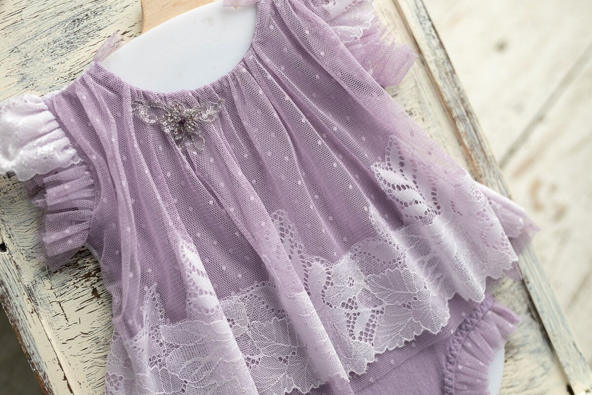 Romper for newborn girl with lace trim & headband,Newborn Outfit,Newborn photo outfit girl,Newborn Photography Prop,Newborn Photo Prop