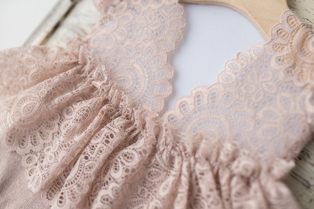 Newborn girl romper with elegant lace trim & headband,Newborn Romper,Newborn photography prop,Newborn photo outfit girl,Pregnancy gift