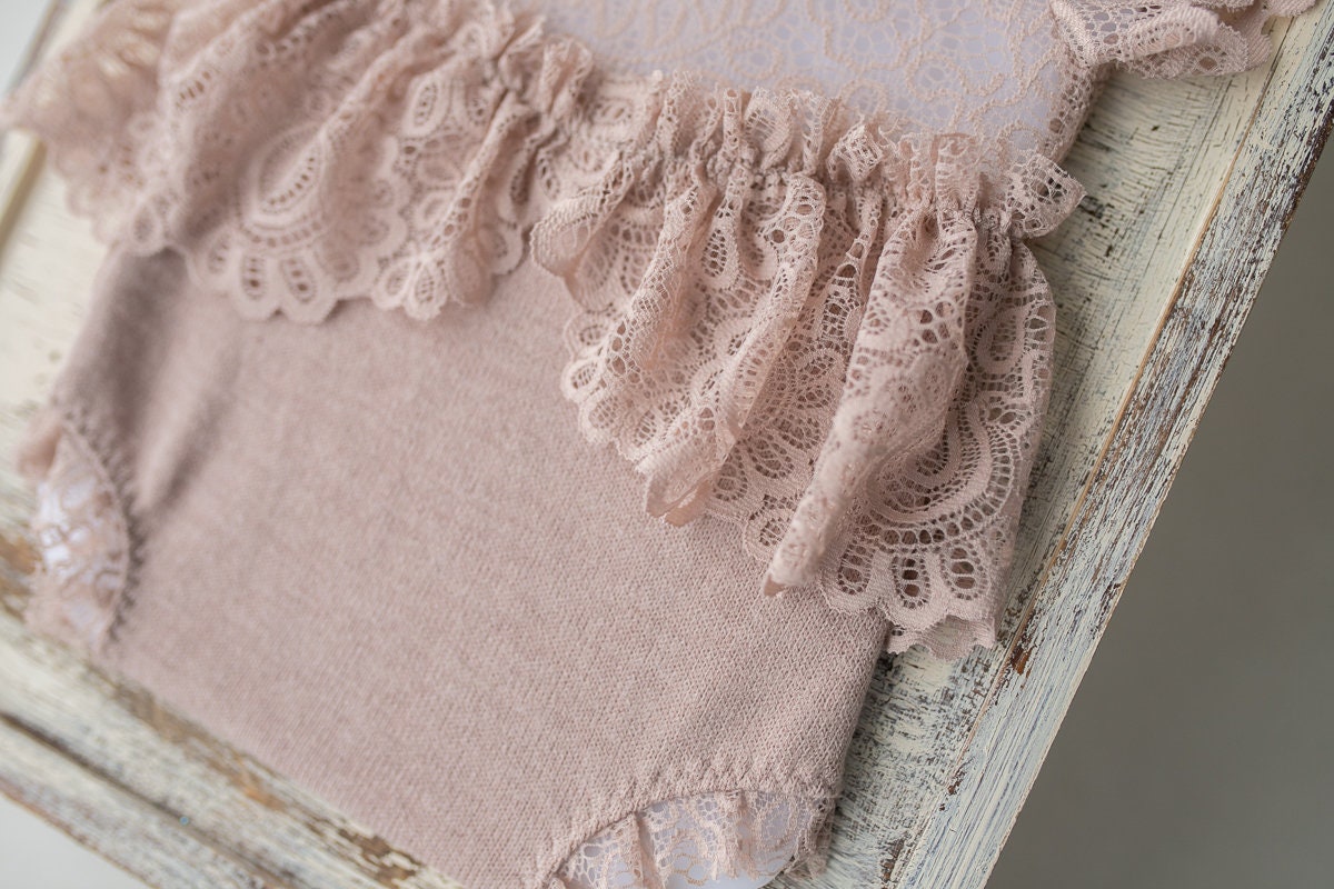 Newborn girl romper with elegant lace trim & headband,Newborn Romper,Newborn photography prop,Newborn photo outfit girl,Pregnancy gift