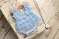 Blue newborn romper for girl with elegant lace trim, headband and newborn pillow prop,Newborn Girl Romper,Newborn Outfit,Newborn Photography