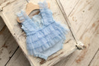 Blue newborn romper for girl with elegant lace trim, headband and newborn pillow prop,Newborn Girl Romper,Newborn Outfit,Newborn Photography