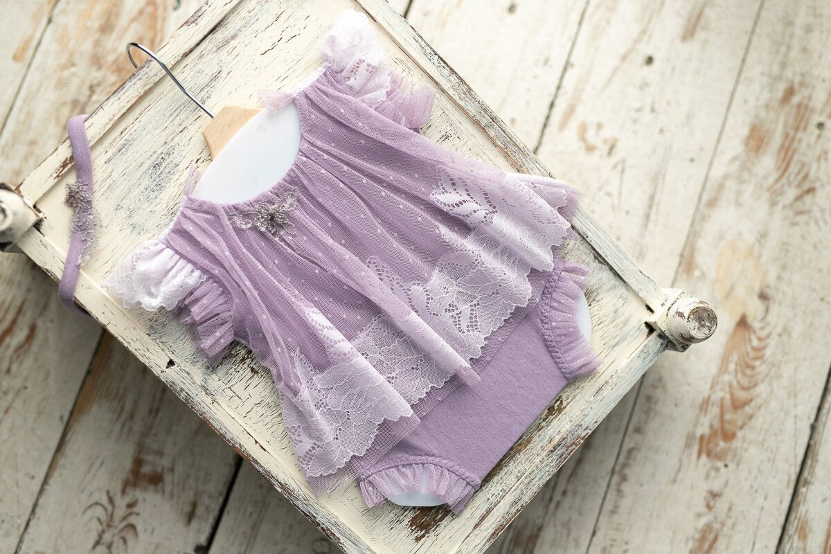 Romper for newborn girl with lace trim & headband,Newborn Outfit,Newborn photo outfit girl,Newborn Photography Prop,Newborn Photo Prop