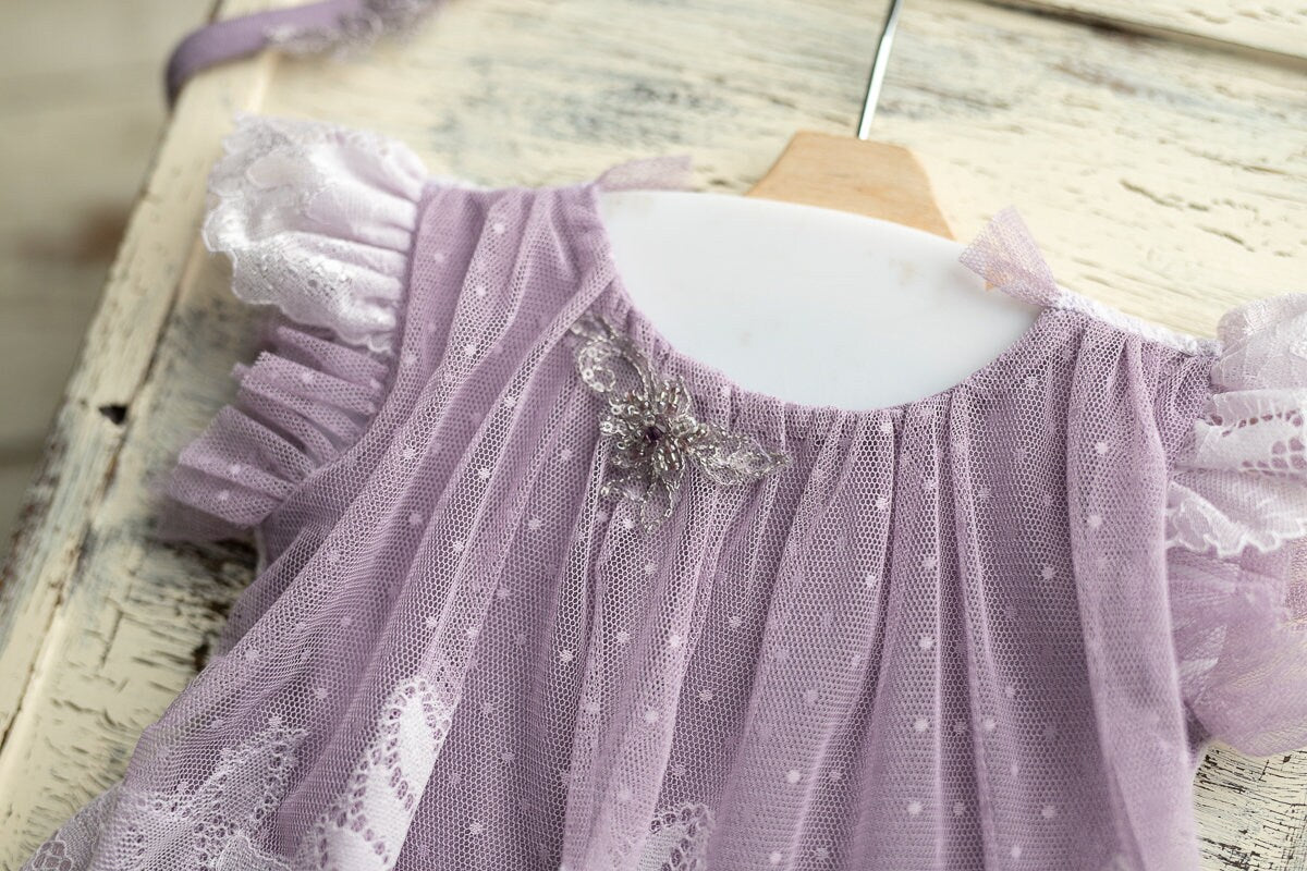 Romper for newborn girl with lace trim & headband,Newborn Outfit,Newborn photo outfit girl,Newborn Photography Prop,Newborn Photo Prop