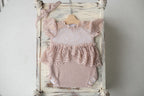Newborn girl romper with elegant lace trim & headband,Newborn Romper,Newborn photography prop,Newborn photo outfit girl,Pregnancy gift
