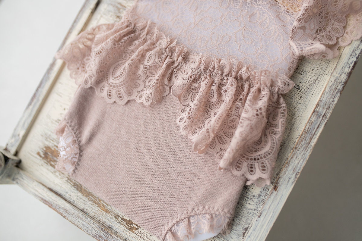 Newborn girl romper with elegant lace trim & headband,Newborn Romper,Newborn photography prop,Newborn photo outfit girl,Pregnancy gift