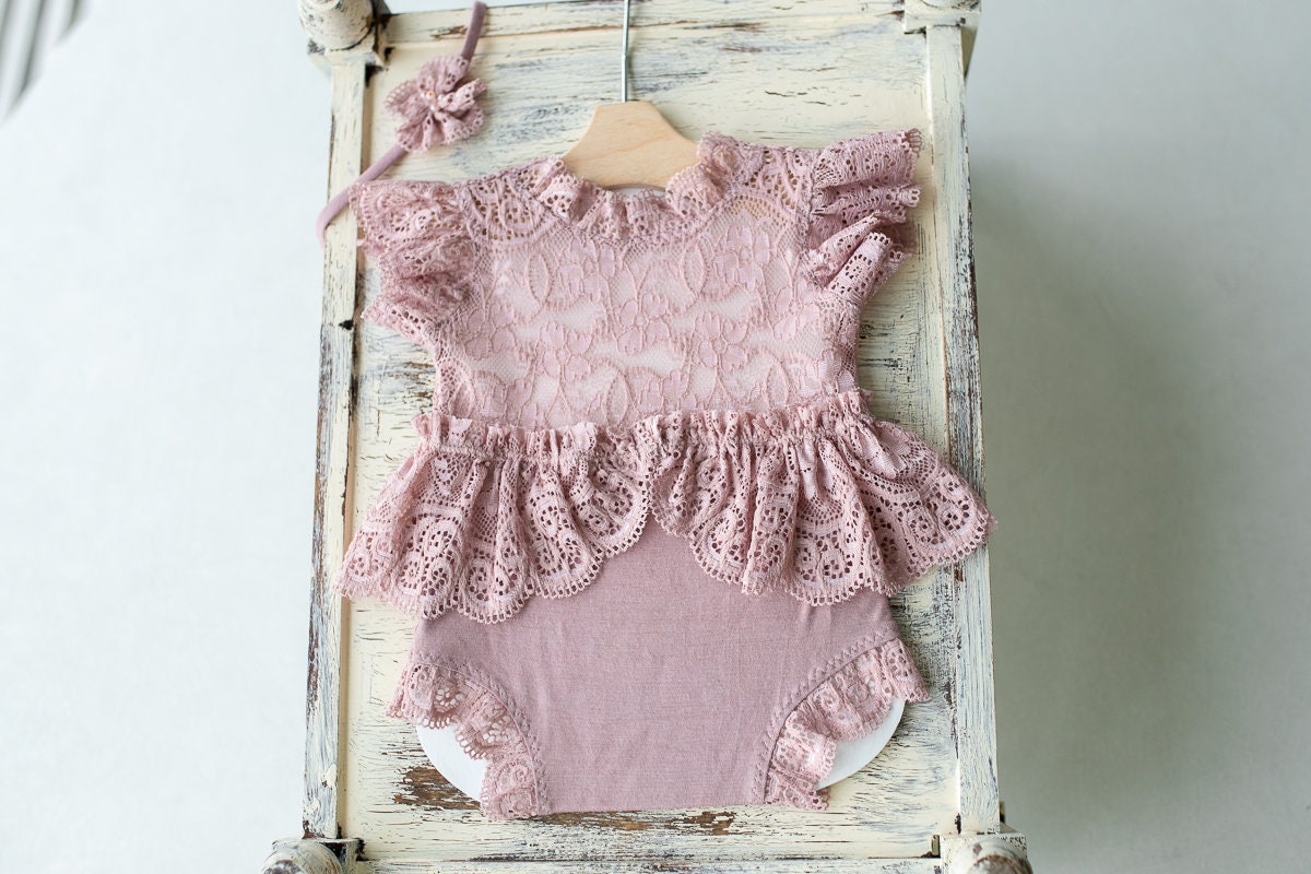 Newborn romper with Headband for newborn girls, Newborn Lace Romper, Newborn Outfit, Newborn Girl Outfit, Newborn Photography Props