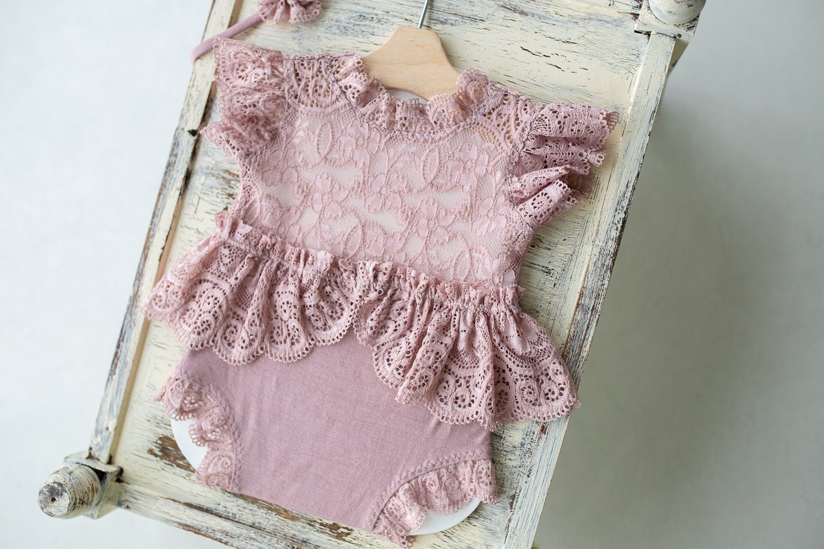 Newborn romper with Headband for newborn girls, Newborn Lace Romper, Newborn Outfit, Newborn Girl Outfit, Newborn Photography Props