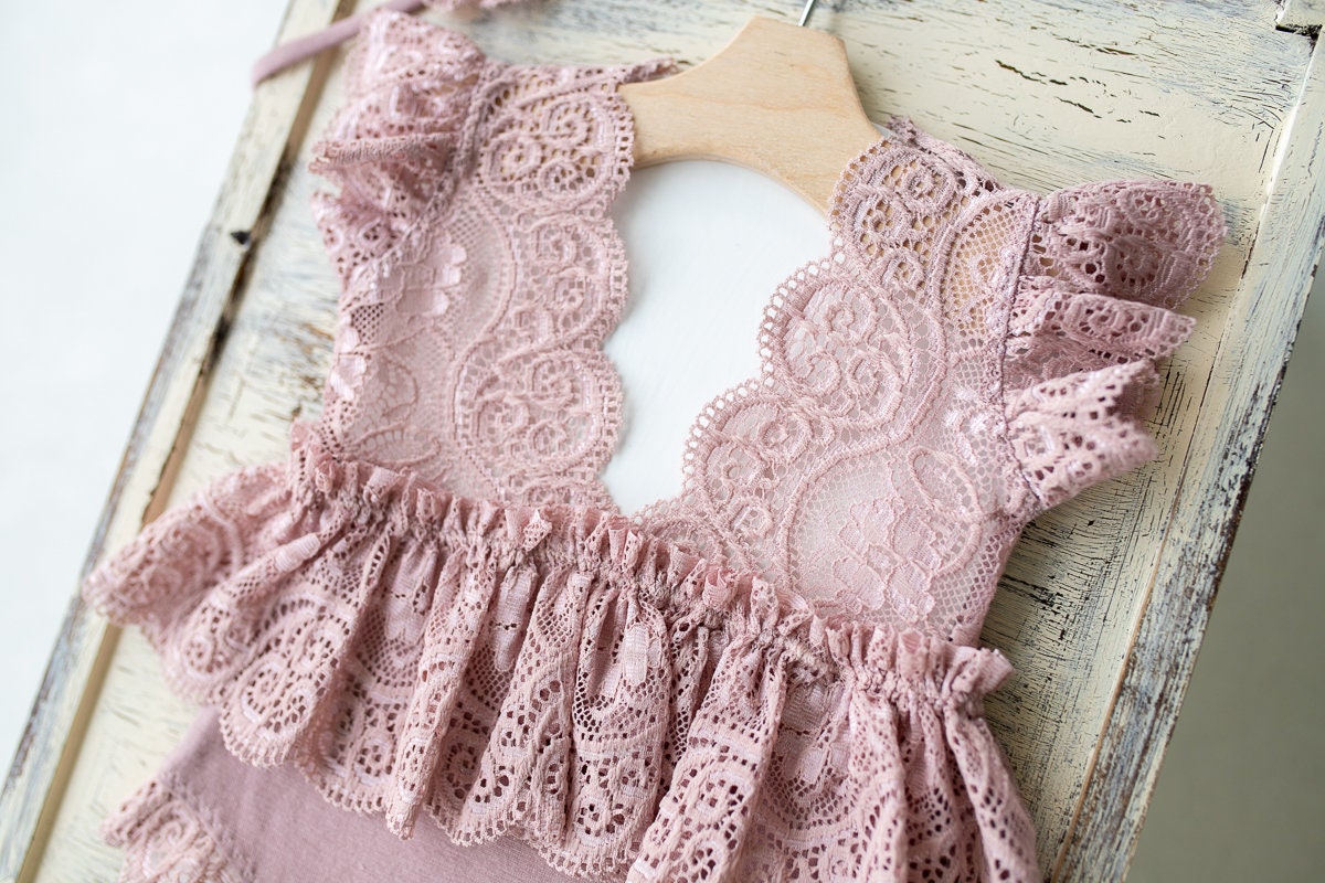 Newborn romper with Headband for newborn girls, Newborn Lace Romper, Newborn Outfit, Newborn Girl Outfit, Newborn Photography Props