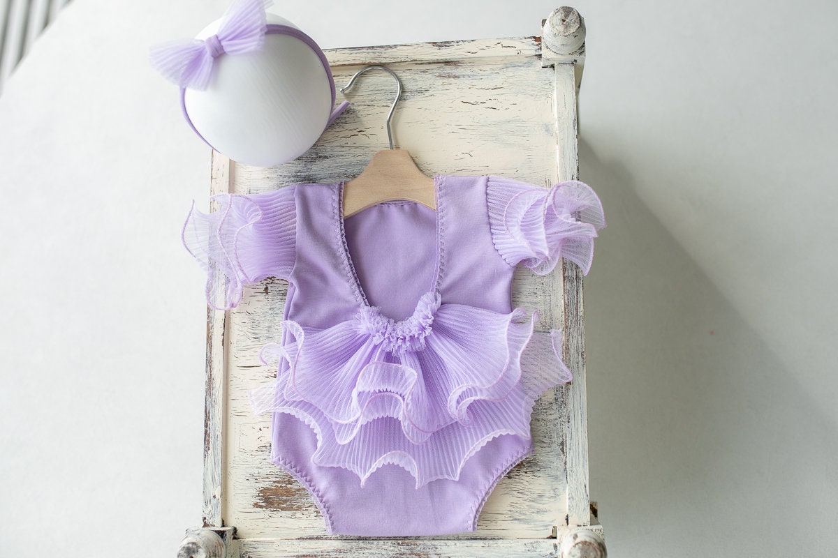 Newborn girl romper with elegant lace trim & headband,Newborn Romper,Newborn photography prop,Newborn photo outfit girl,Pregnancy gift