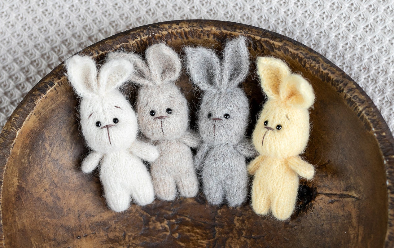 Newborn Knitted Bunny Photography Props, Newborn Knit Rabbit Toy,Baby Bunny Crochet Toy,Newborn Photography Prop, Knit Newborn Rabbit Toy