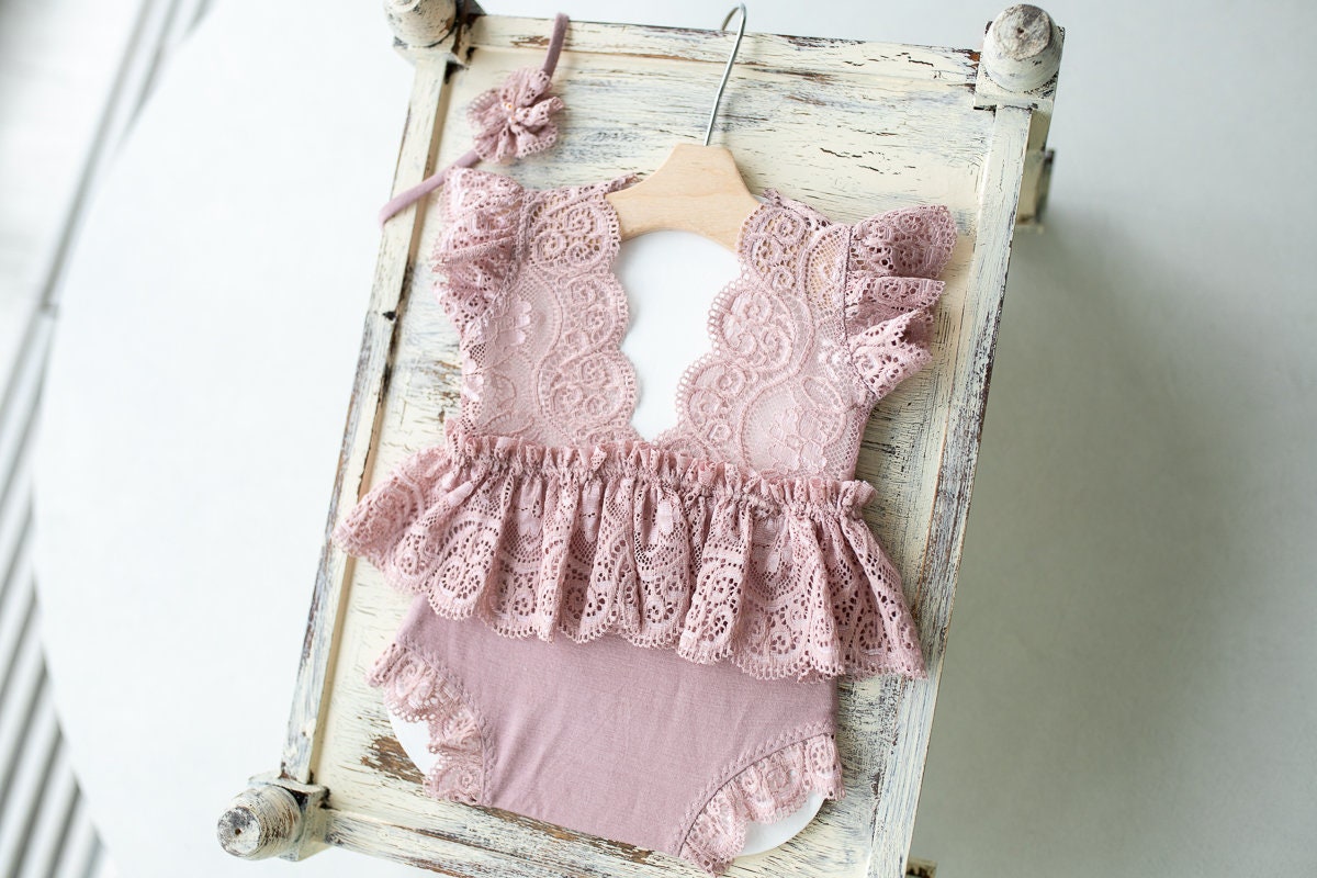 Newborn romper with Headband for newborn girls, Newborn Lace Romper, Newborn Outfit, Newborn Girl Outfit, Newborn Photography Props