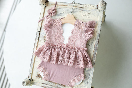 Newborn romper with Headband for newborn girls, Newborn Lace Romper, Newborn Outfit, Newborn Girl Outfit, Newborn Photography Props