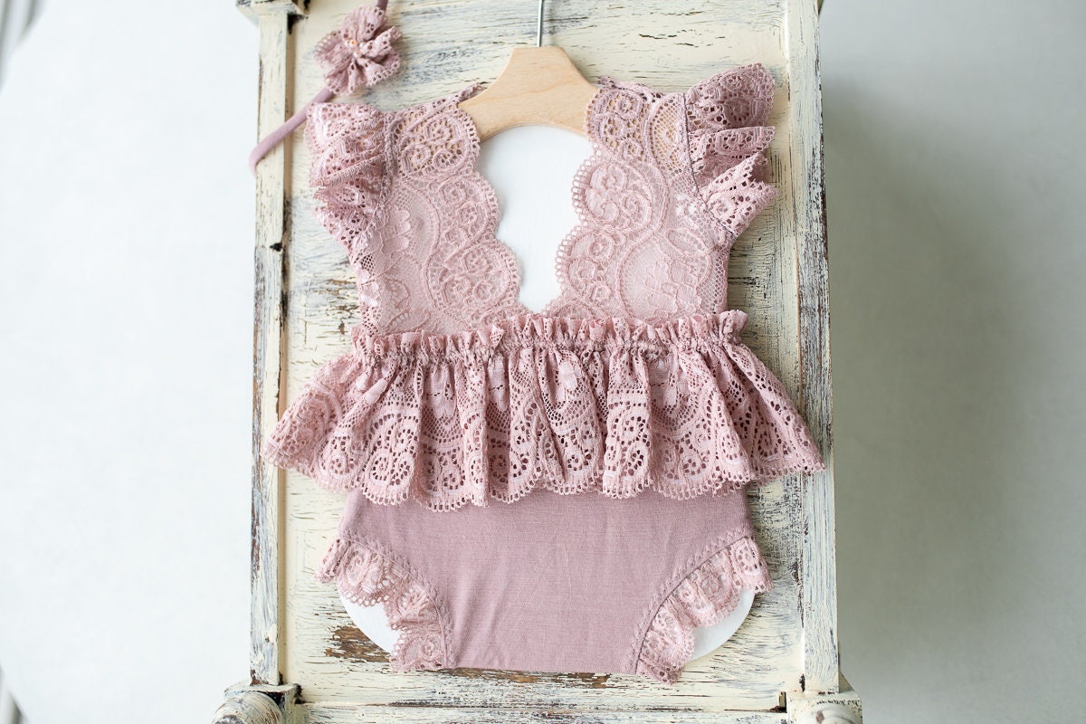 Newborn romper with Headband for newborn girls, Newborn Lace Romper, Newborn Outfit, Newborn Girl Outfit, Newborn Photography Props