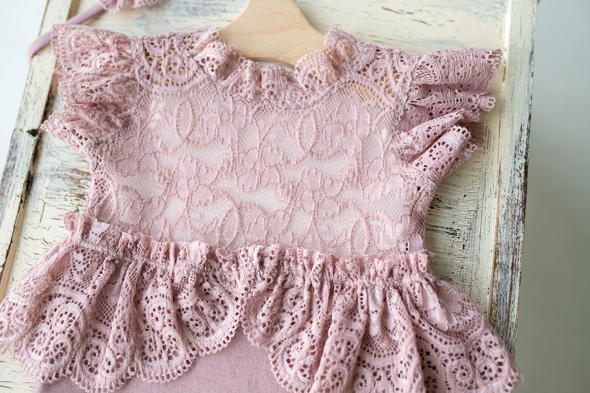 Newborn romper with Headband for newborn girls, Newborn Lace Romper, Newborn Outfit, Newborn Girl Outfit, Newborn Photography Props