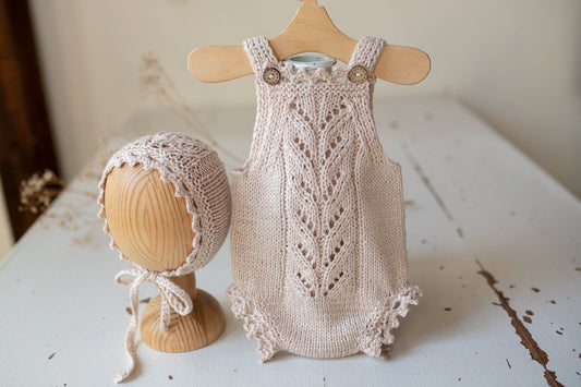 Knitted romper and bonnet,Newborn knitted Set,Newborn photography outfit,Сable knit romper,Pregnancy gift,newborn knit outfit,newborn props