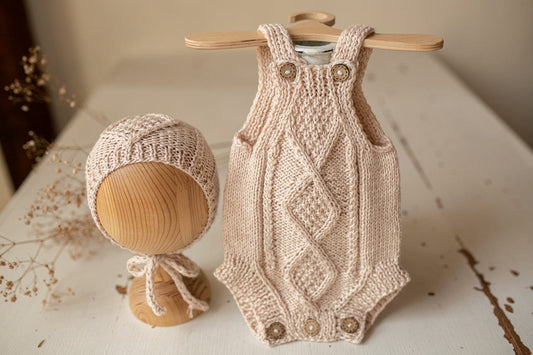 Knitted romper & bonnet,Newborn Photography Prop Set,Newborn photography outfit,Newborn girl photoshoot outfit,Pregnancy gift,Newborn props
