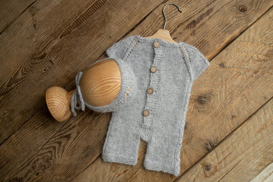 Knitted romper and bonnet,Newborn knitted Set,Newborn photography outfit,Сable knit romper,Pregnancy gift,newborn knit outfit,newborn props