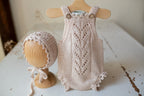 Knitted romper and bonnet,Newborn knitted Set,Newborn photography outfit,Сable knit romper,Pregnancy gift,newborn knit outfit,newborn props