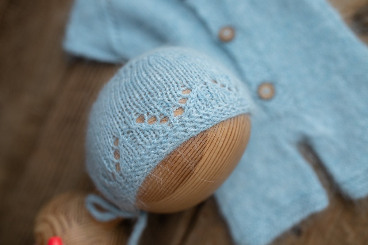 Knitted romper and bonnet,Newborn knitted Set,Newborn photography outfit,Сable knit romper,Pregnancy gift,newborn knit outfit,newborn props