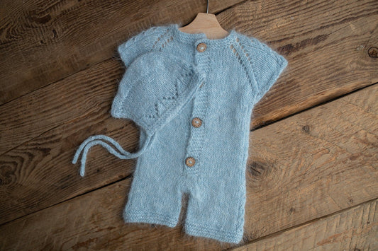 Knitted romper and bonnet,Newborn knitted Set,Newborn photography outfit,Сable knit romper,Pregnancy gift,newborn knit outfit,newborn props