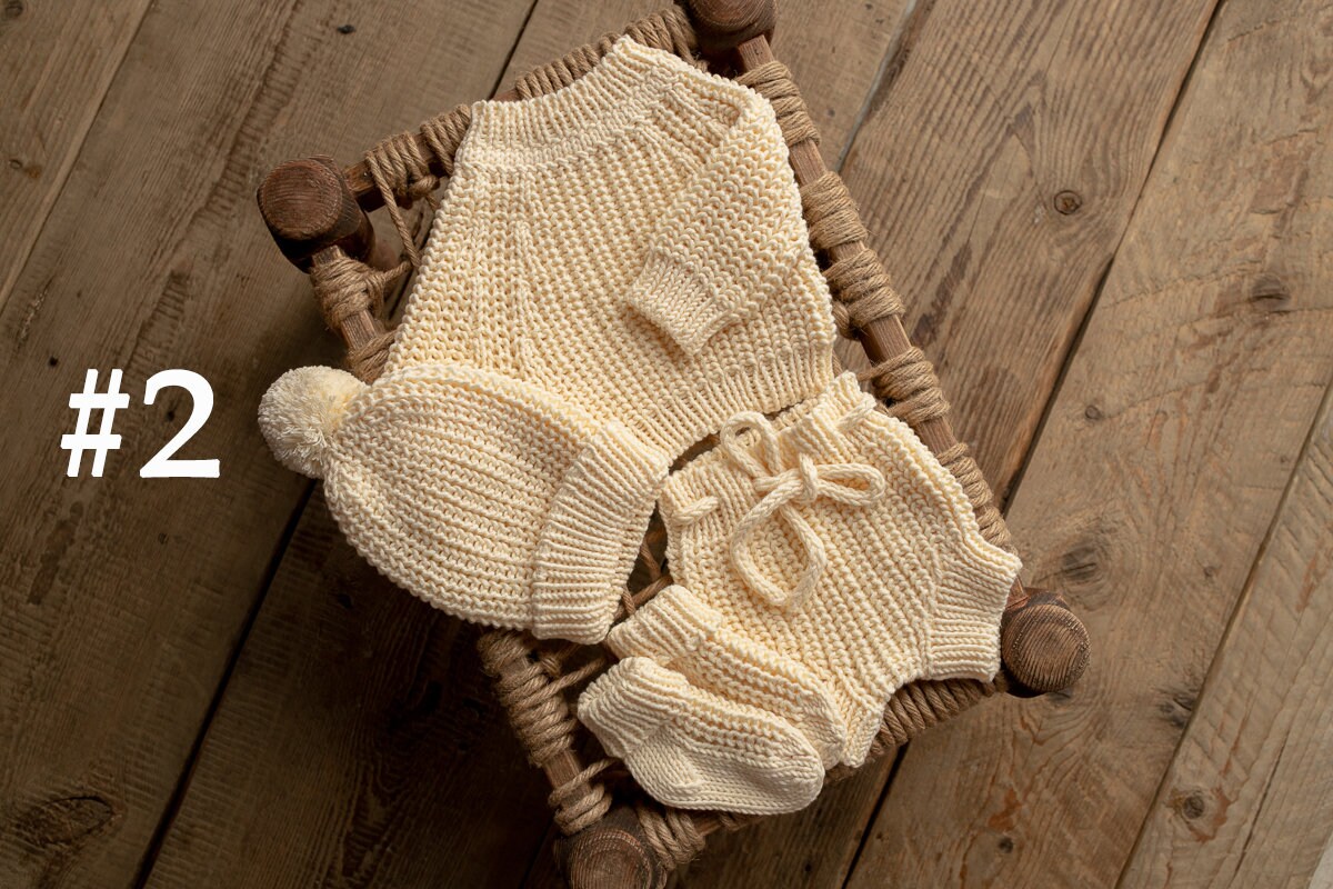 Newborn Knited set,Newborn Knit romper,Newborn Hat,Newborn outfit,Newborn cap,Newborn photography,Pregnancy gift,Knitted newborn photo props