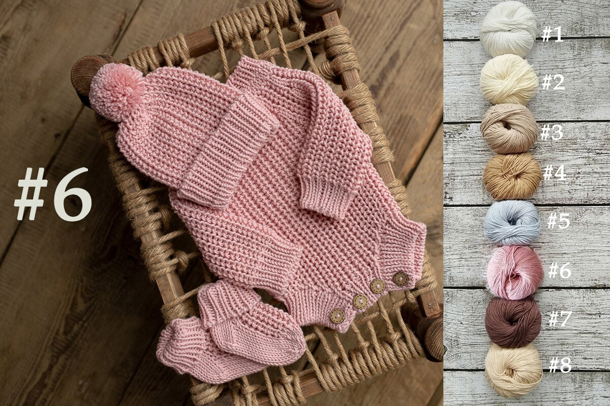 Newborn Knit romper,Newborn Knited set,Newborn Hat,Newborn outfit,Newborn cap,Newborn photography,Pregnancy gift,Knitted newborn photo props