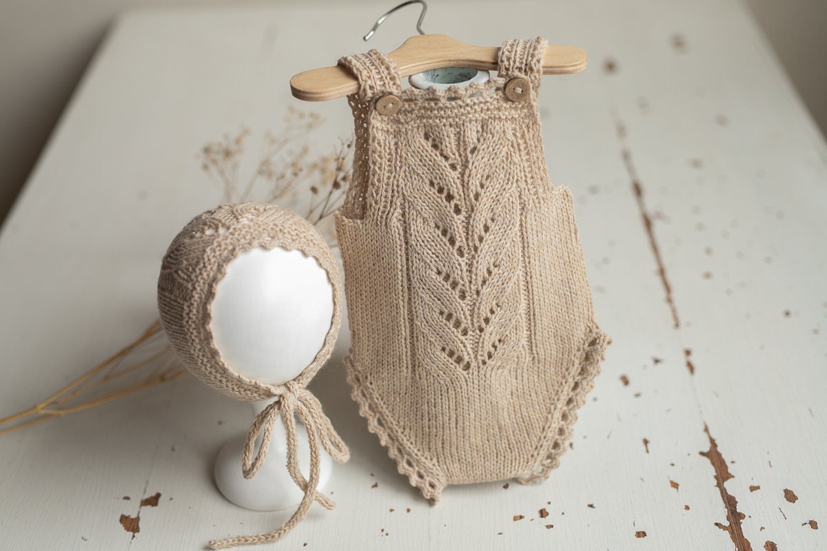 Knitted romper & bonnet,Newborn Photography Prop Set,Newborn photography outfit,Newborn girl photoshoot outfit,Pregnancy gift,Newborn props