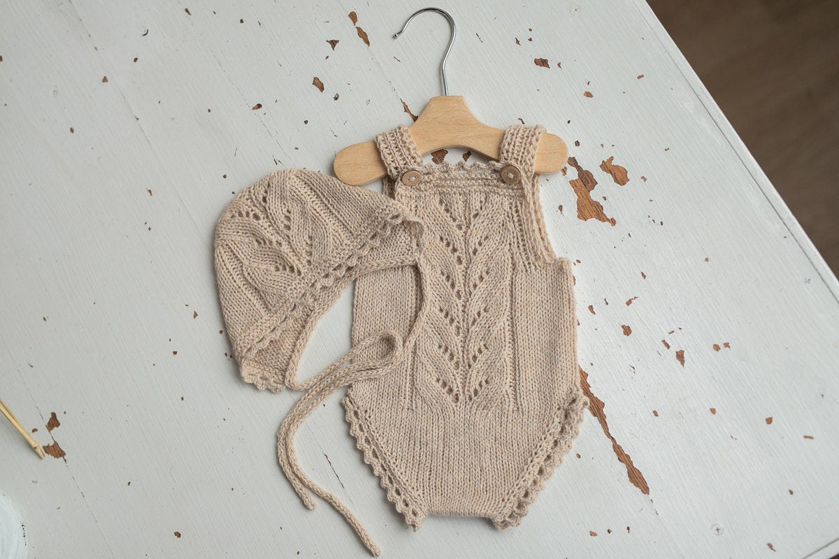 Knitted romper & bonnet,Newborn Photography Prop Set,Newborn photography outfit,Newborn girl photoshoot outfit,Pregnancy gift,Newborn props
