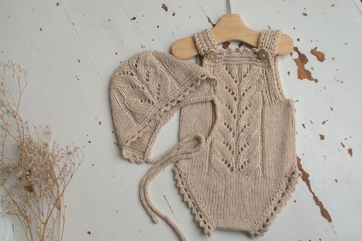 Knitted romper & bonnet,Newborn Photography Prop Set,Newborn photography outfit,Newborn girl photoshoot outfit,Pregnancy gift,Newborn props