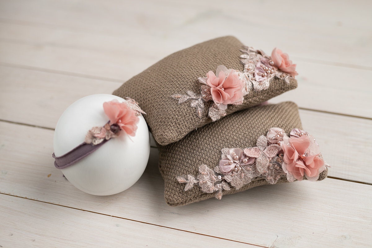 Newborn Headband Girl,Newborn lace Pillow,Newborn Photography Props,Newborn props for photography,Newborn posing pillow,Newborn props set