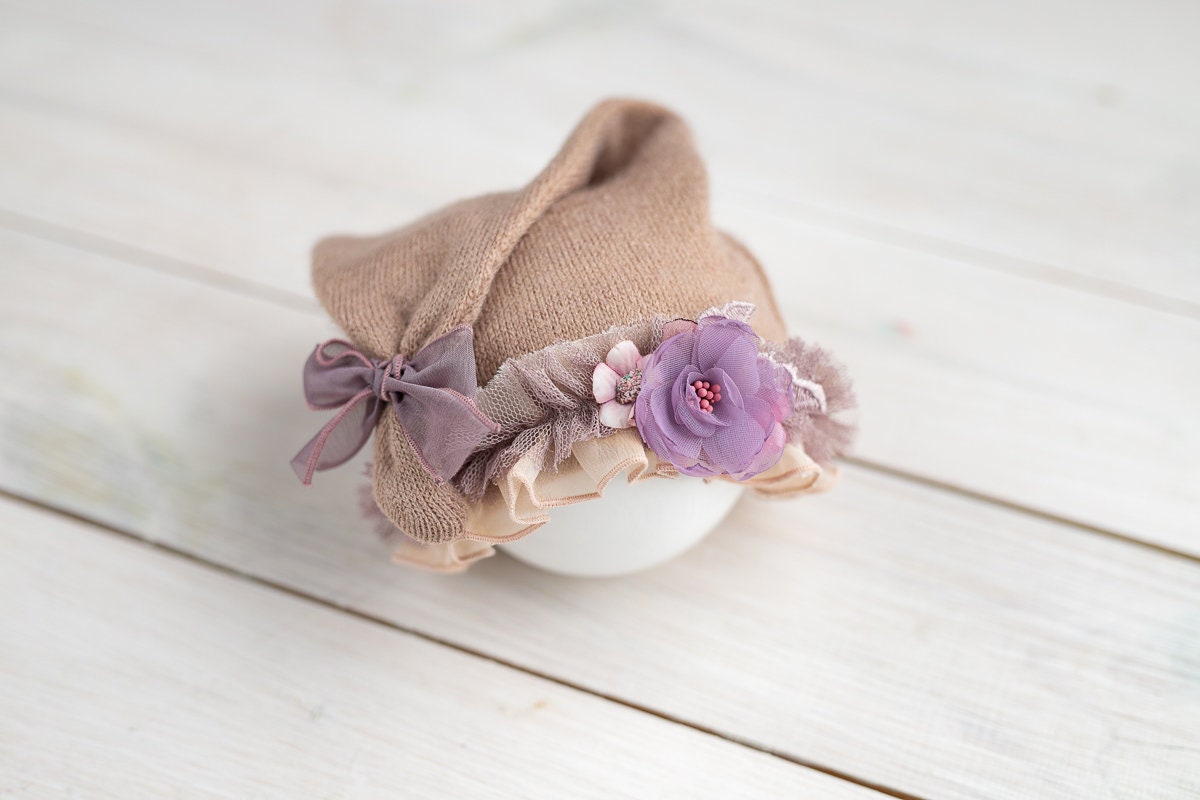 Newborn Knitted fabric Bonnet,Newborn Knit Sleep Hat,Newborn Hat,Newborn outfit,Newborn cap,Newborn photography,Newborn Knitted Sleeper Hat