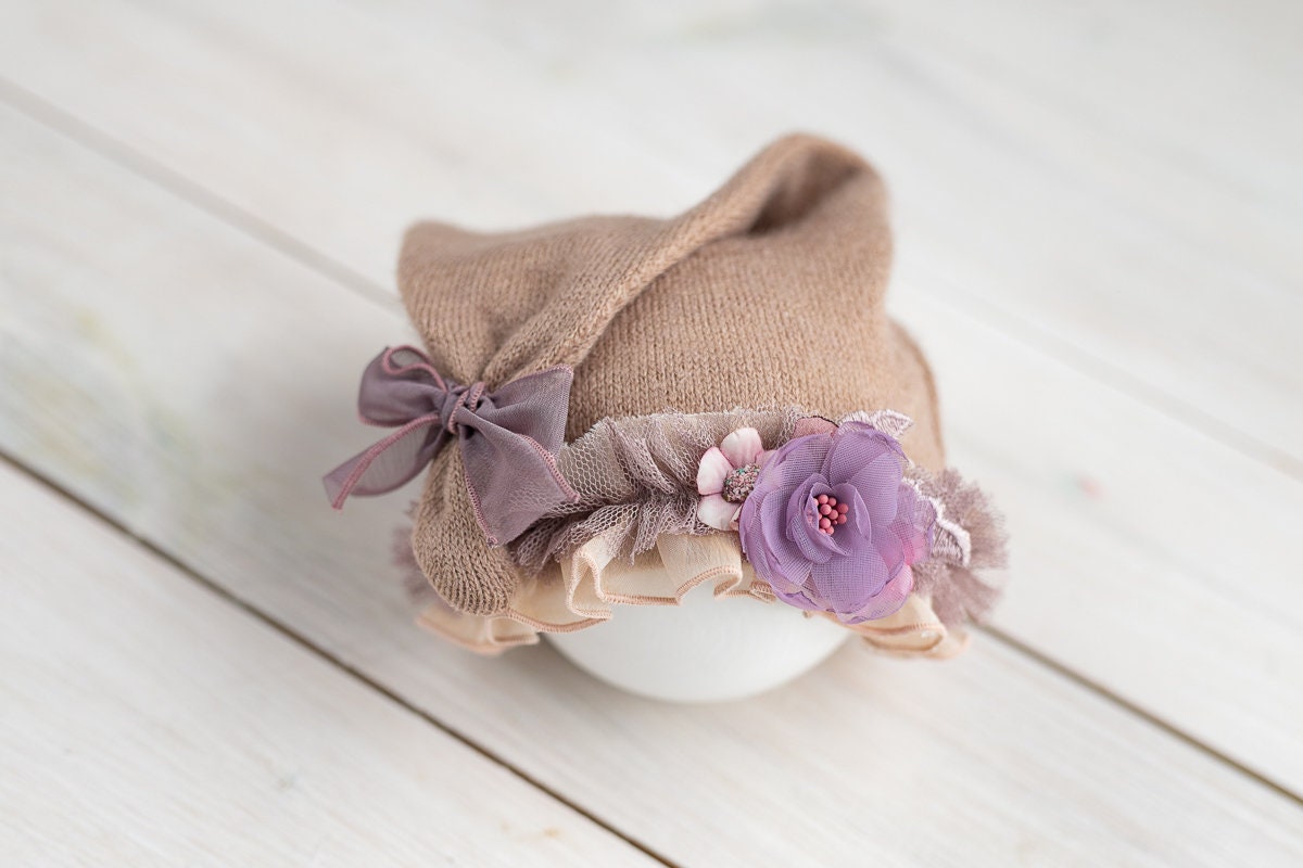 Newborn Knitted fabric Bonnet,Newborn Knit Sleep Hat,Newborn Hat,Newborn outfit,Newborn cap,Newborn photography,Newborn Knitted Sleeper Hat