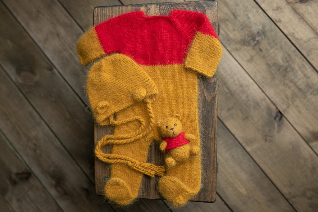 Knitted romper and bonnet,Newborn Photography Prop Set,Newborn photography outfit,Newborn girl photoshoot outfit,Newborn Teddy Bear Outfit