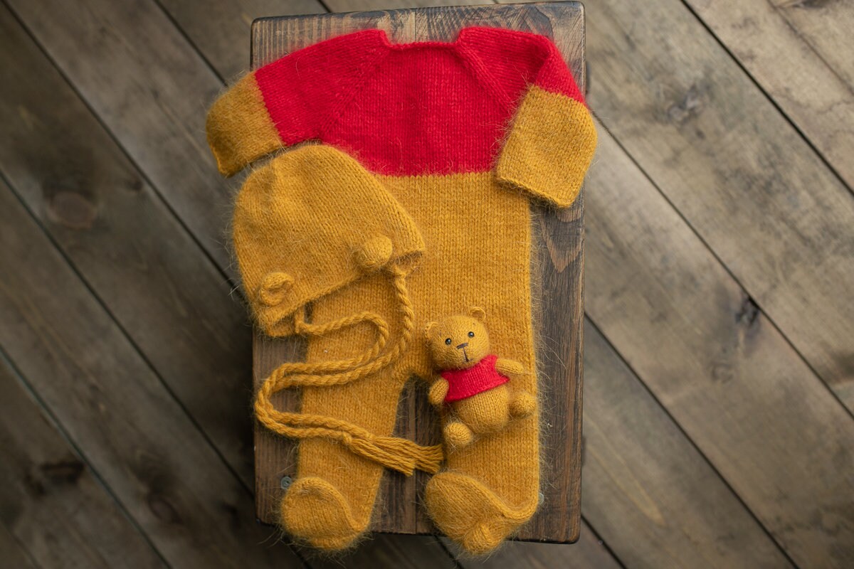 Knitted romper and bonnet,Newborn Photography Prop Set,Newborn photography outfit,Newborn girl photoshoot outfit,Newborn Teddy Bear Outfit