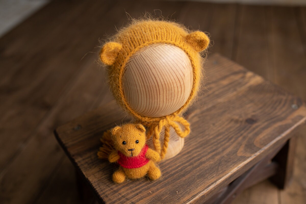 Knitted romper and bonnet,Newborn Photography Prop Set,Newborn photography outfit,Newborn girl photoshoot outfit,Newborn Teddy Bear Outfit
