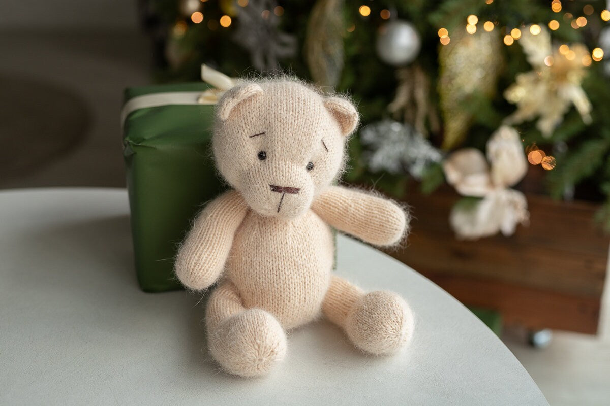 Newborn Knit Teddy Bear Outfit with Toy,Big Knitted Teddy Bear Toys, Newborn Teddy Bear Outfit, Newborn Photo Props,Baby Bear Crochet Toy