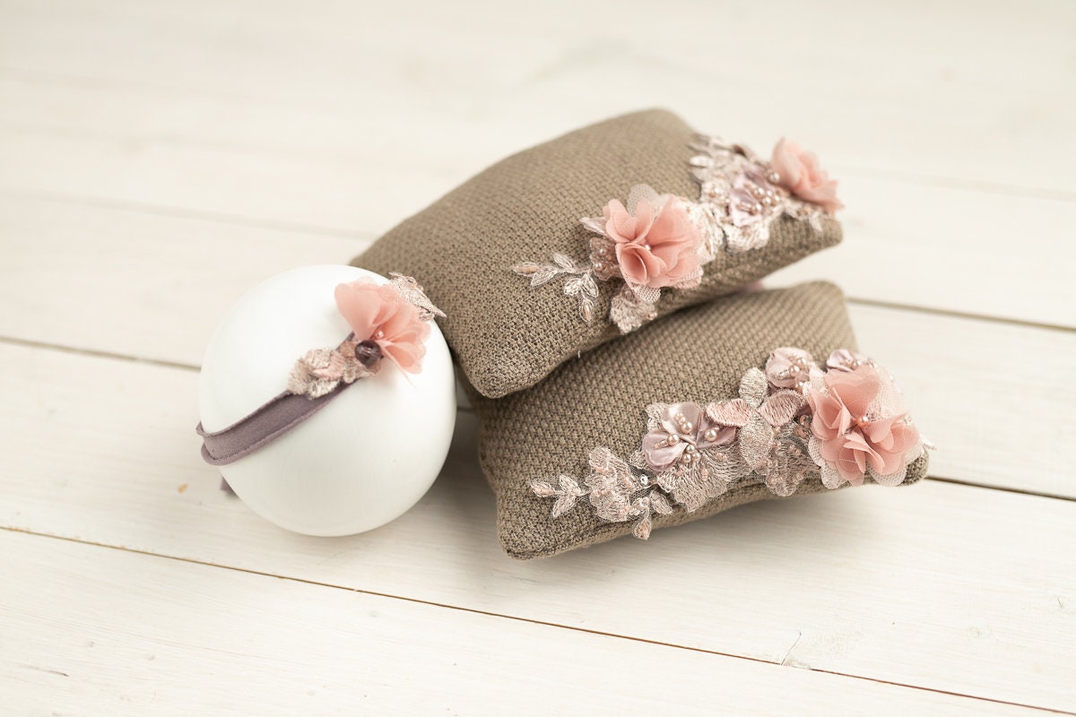 Newborn Headband Girl,Newborn lace Pillow,Newborn Photography Props,Newborn props for photography,Newborn posing pillow,Newborn props set