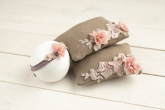 Newborn Headband Girl,Newborn lace Pillow,Newborn Photography Props,Newborn props for photography,Newborn posing pillow,Newborn props set