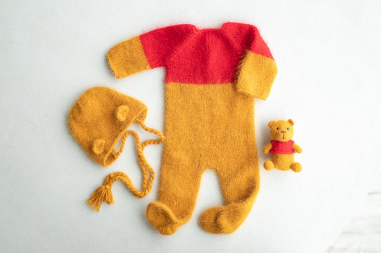 Knitted romper and bonnet,Newborn Photography Prop Set,Newborn photography outfit,Newborn girl photoshoot outfit,Newborn Teddy Bear Outfit